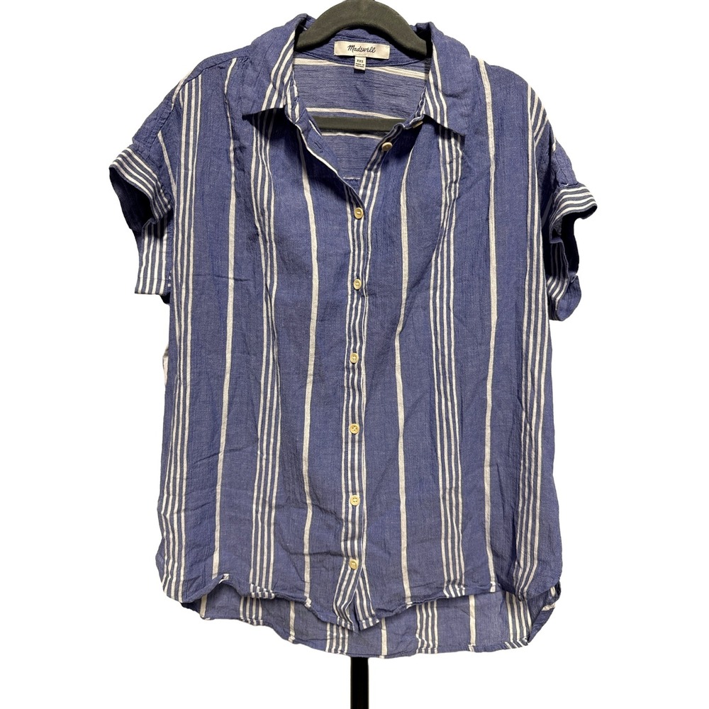 Madewell Central Shirt Sz XXS‎ Blue White Striped Button Down Top Cotton Relaxed